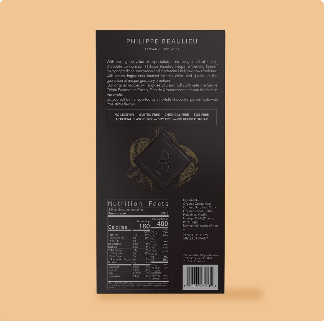 70% Dark Chocolate Roasted Pistachios & Confit Orange Peels (10 count)