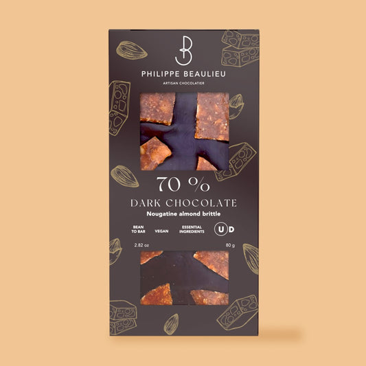 70% Dark Chocolate Nougatine Almond Brittle
