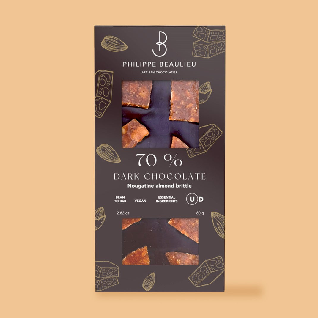 70% Dark Chocolate Nougatine Almond Brittle (10 counts)