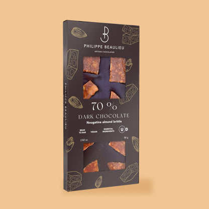 70% Dark Chocolate Nougatine Almond Brittle