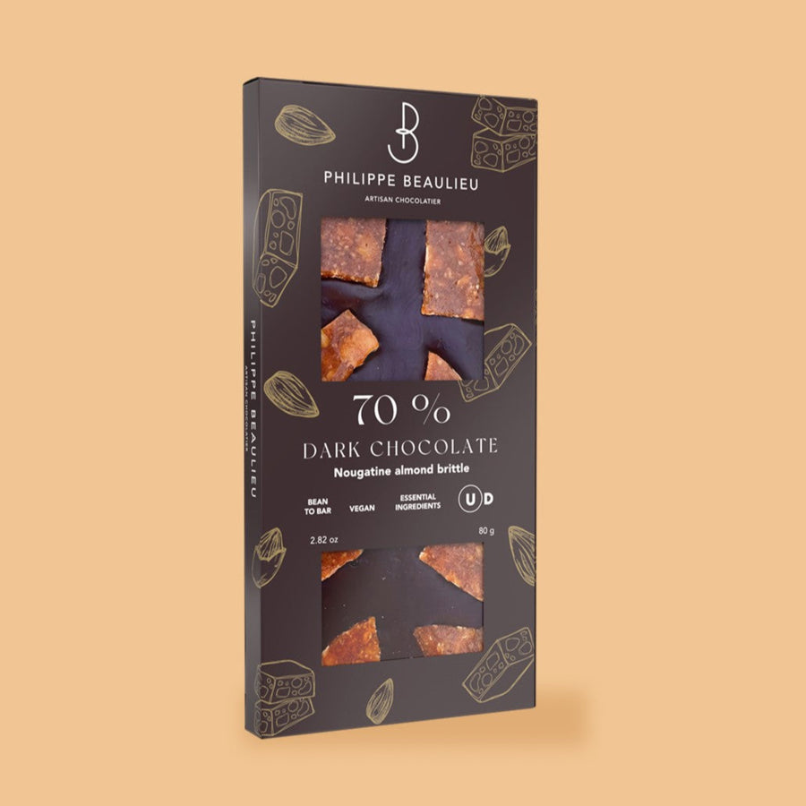 70% Dark Chocolate Nougatine Almond Brittle (10 counts)