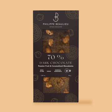 70% Dark Chocolate Passion Fruit & Caramelized Macadamia (10 count)