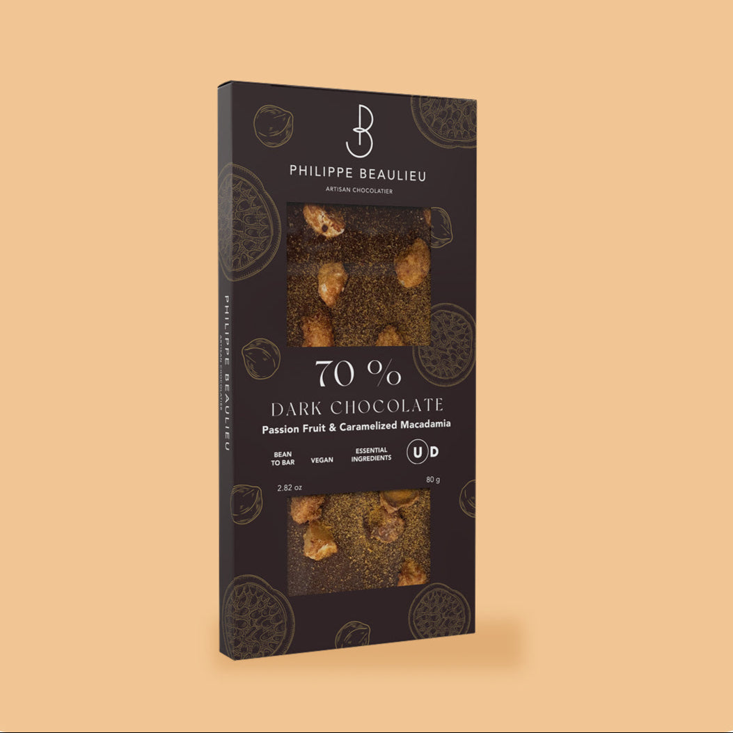 70% Dark Chocolate Passion Fruit & Caramelized Macadamia (10 count