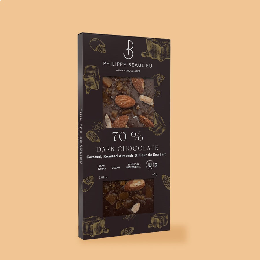 70% Dark Chocolate Caramel, Roasted Almonds & Fleur de Sel (10 count)