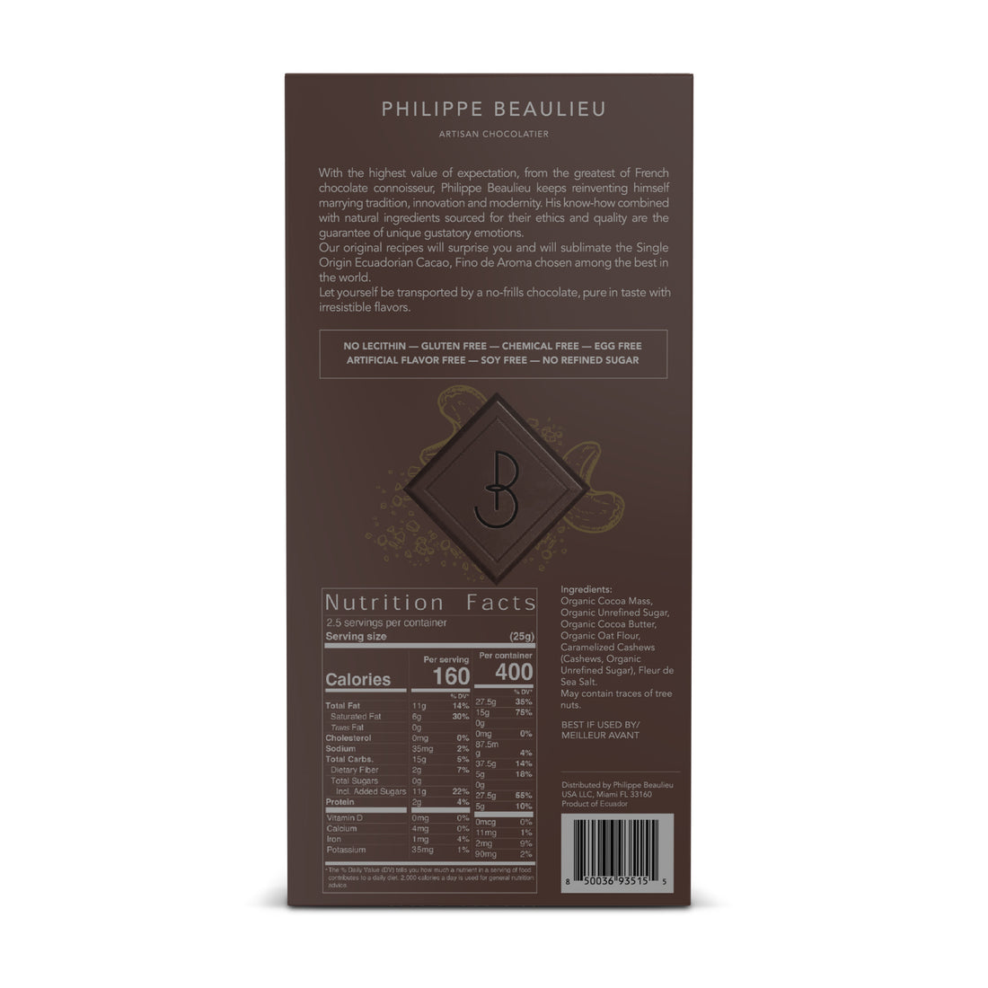 Box of 40% Vegan Oat Milk chocolate Caramelized Cashews, Fleur de sea Salt Bar (10 count)