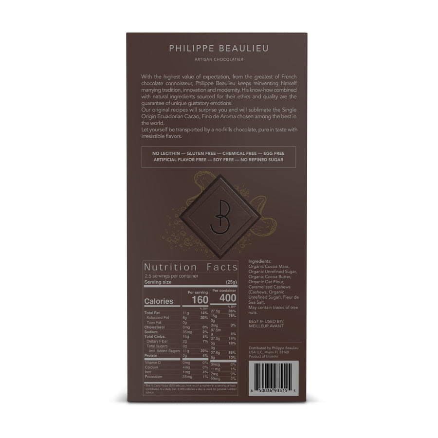 Box of 40% Vegan Oat Milk chocolate Caramelized Cashews, Fleur de sea Salt Bar (10 count)