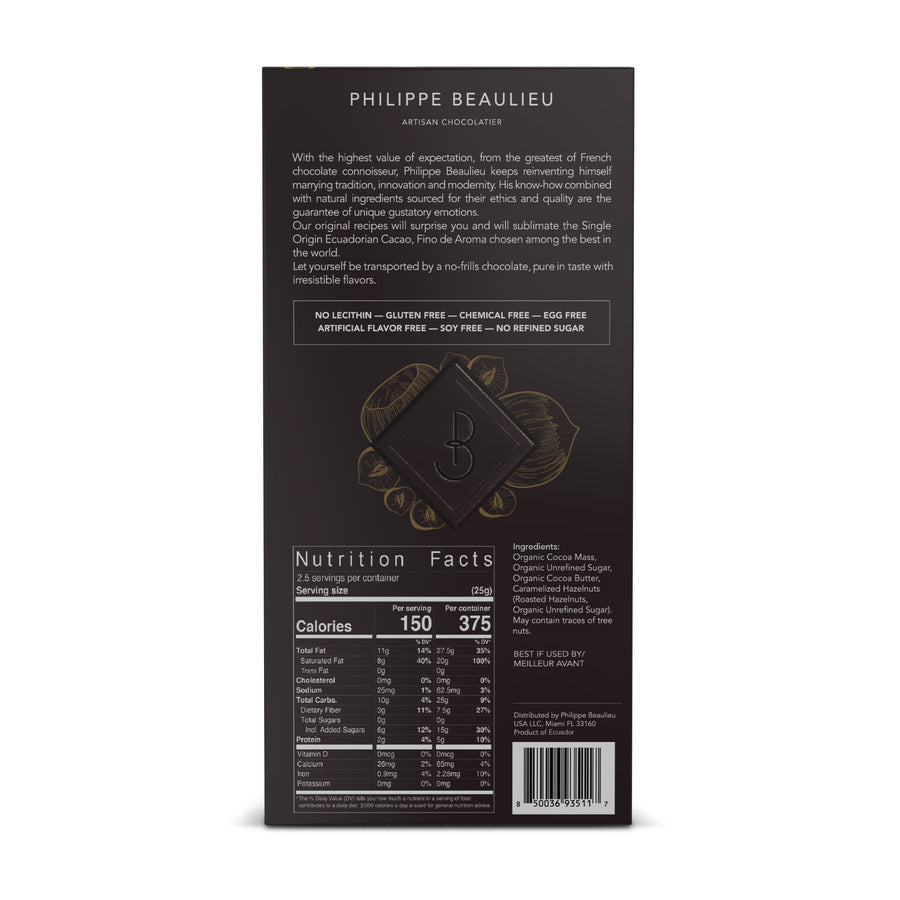 Box of 70% Dark chocolate Praline hazelnuts Bar (10 count)