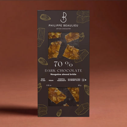 70% Dark Chocolate Nougatine Almond Brittle