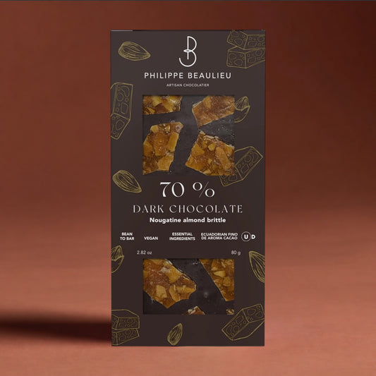 70% Dark Chocolate Nougatine Almond Brittle