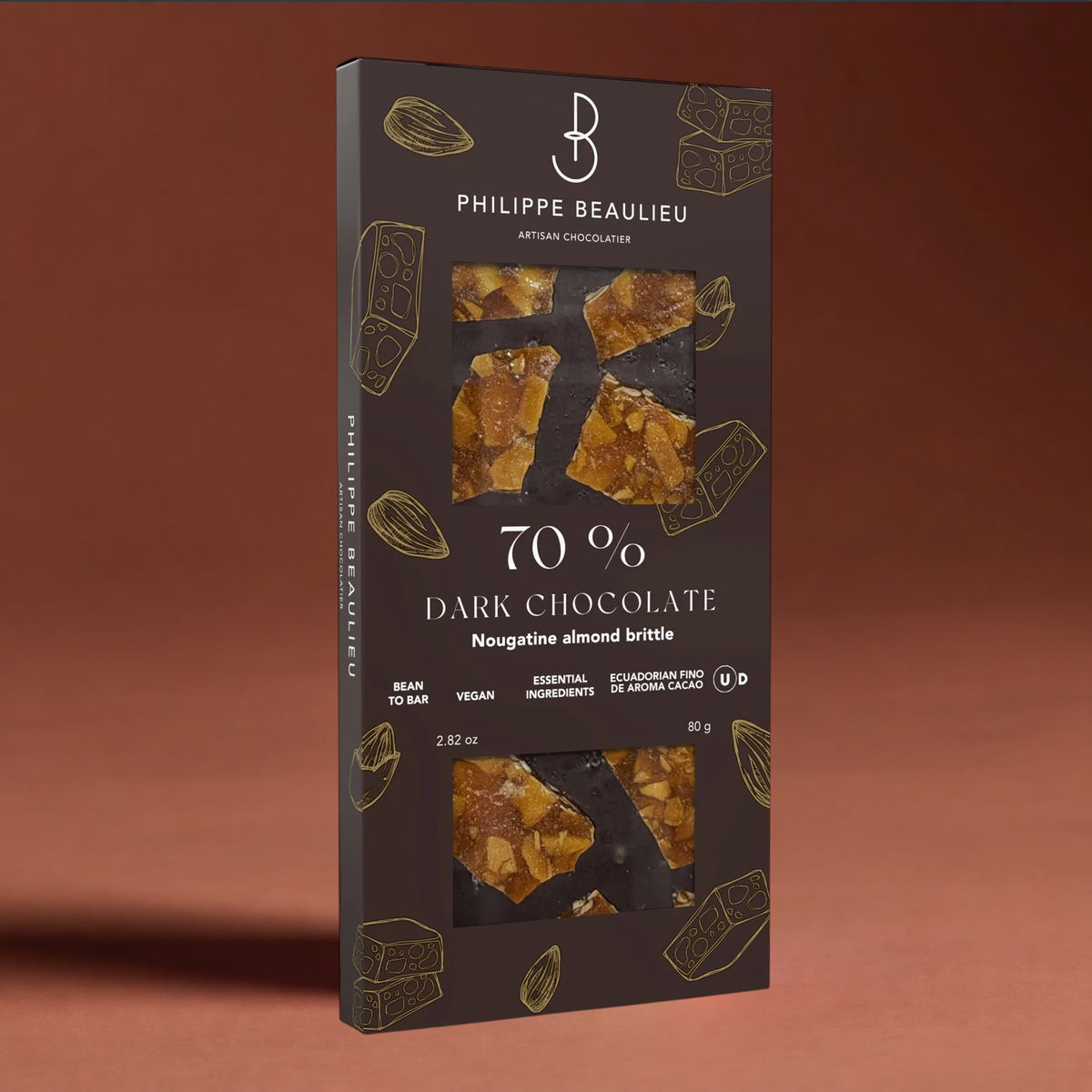 70% Dark Chocolate Nougatine Almond Brittle