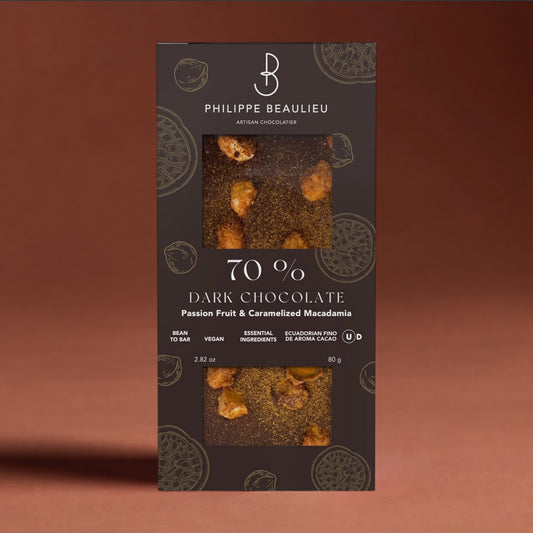 70% Dark Chocolate Passion Fruit & Caramelized Macadamia