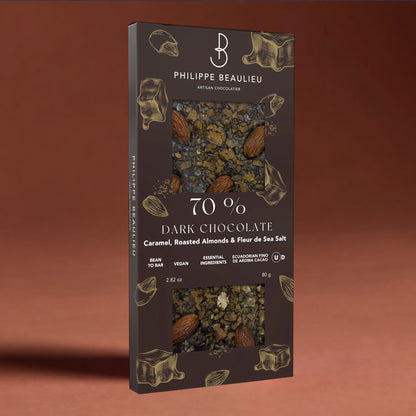 70% Dark Chocolate Caramel, Roasted Almonds & Fleur de Sel