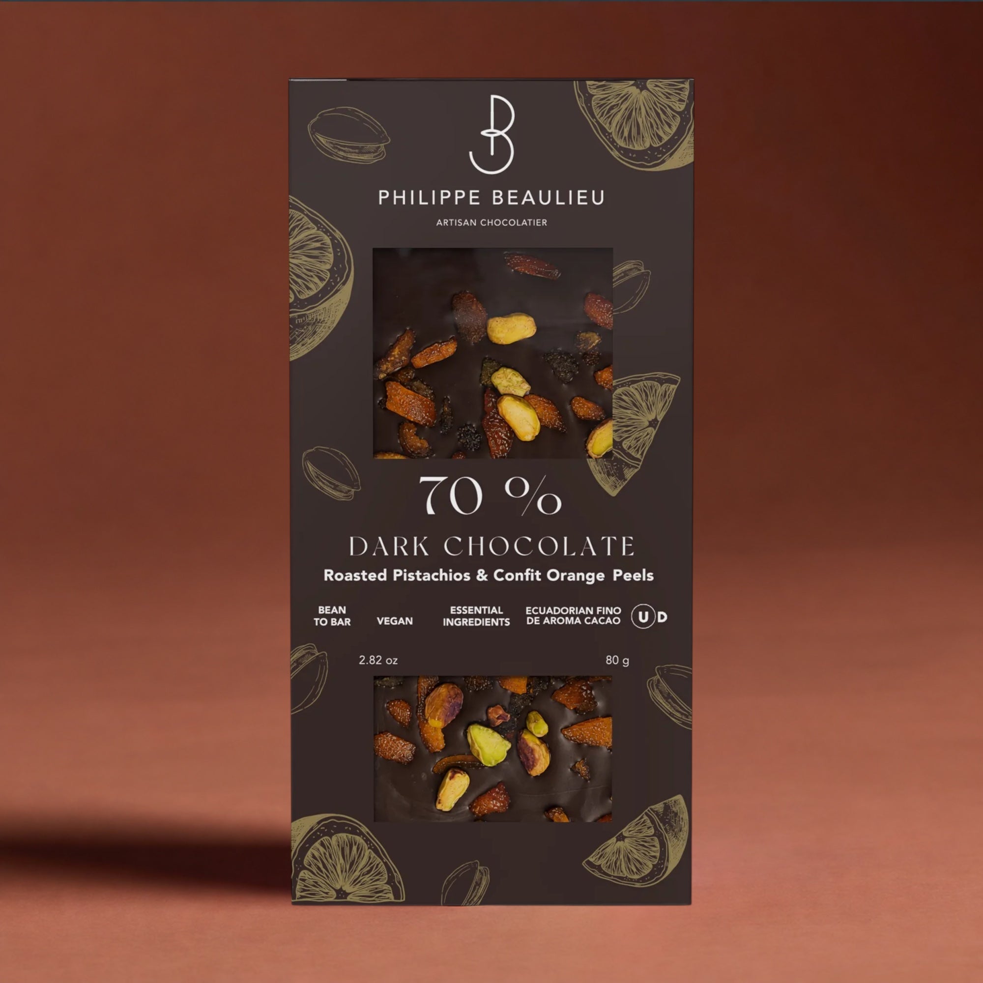 70% Dark Chocolate Roasted Pistachios & Confit Orange Peels