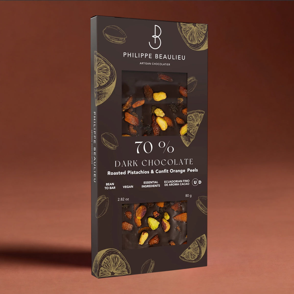 70% Dark Chocolate Roasted Pistachios & Confit Orange Peels