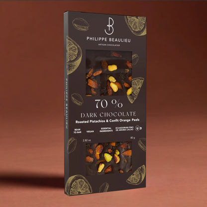 70% Dark Chocolate Roasted Pistachios & Confit Orange Peels